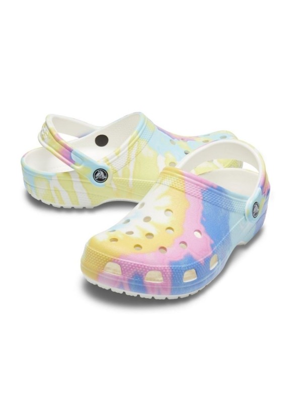 Zueco Crocs Classic Clog U Tie Dye Blanco Multi