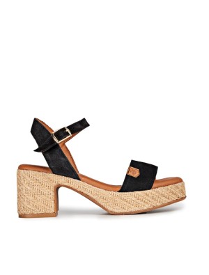 Cuña Tacón Popa Beliche Serraje Negro