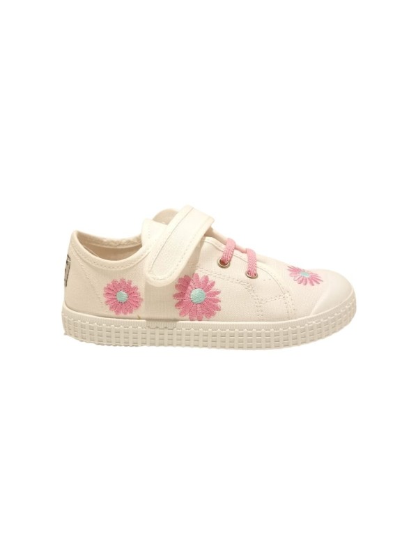 Zapatilla Lona Velcro Zapy AD31801 Flor Blanco Rosa