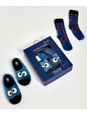 Pack Zapatillas de Casa y Calcetines Marpen 606 Monstruo Galletas Azul