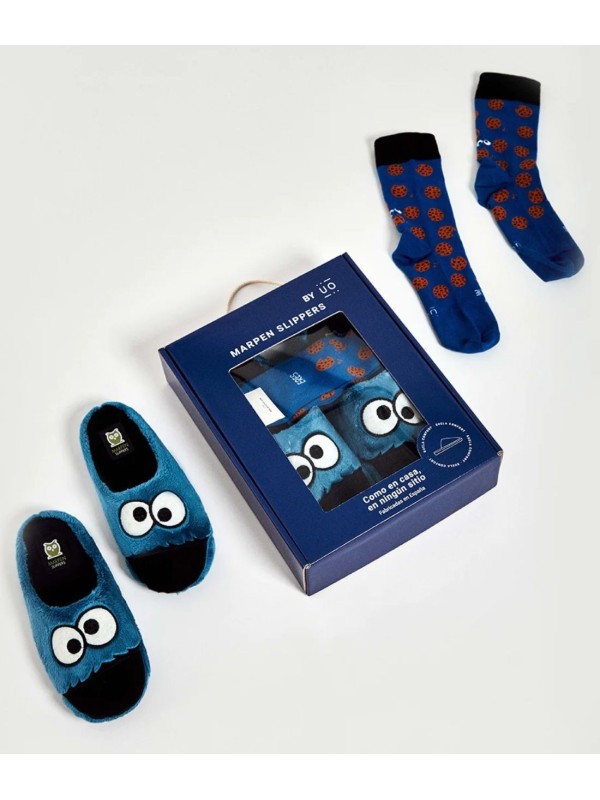 Pack Zapatillas de Casa y Calcetines Marpen 606 Monstruo Galletas Azul