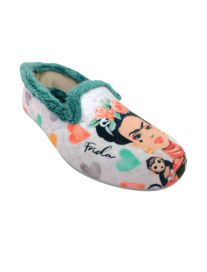 Zapatilla Casa Vulca Bicha 1335 Frida Khalo Gris Corazones