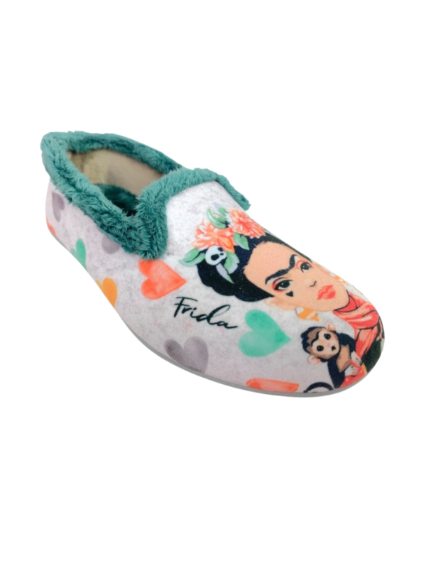 Zapatilla Casa Vulca Bicha 1335 Frida Khalo Gris Corazones