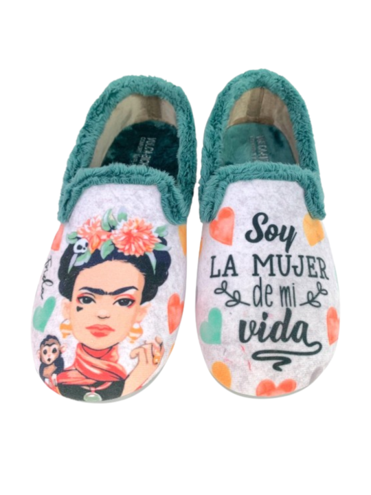Zapatilla Casa Vulca Bicha 1335 Frida Khalo Gris Corazones