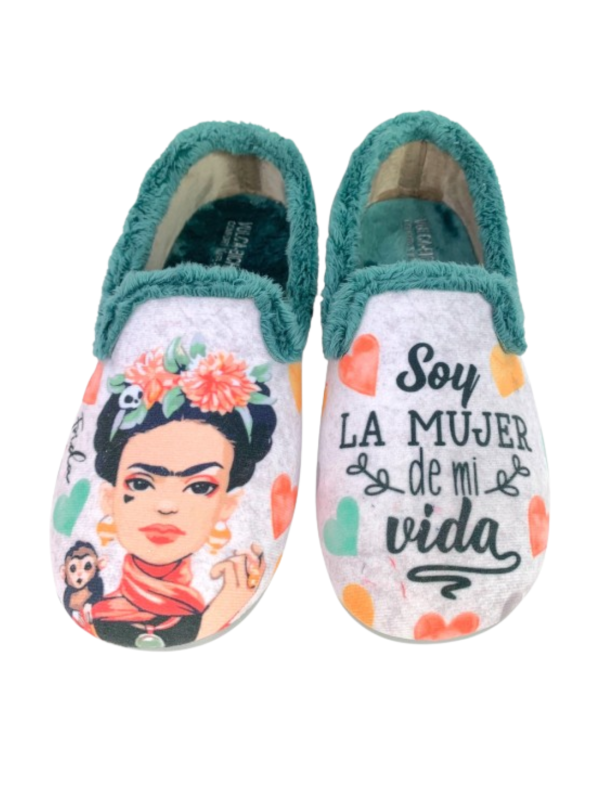 Zapatilla Casa Vulca Bicha 1335 Frida Khalo Gris Corazones
