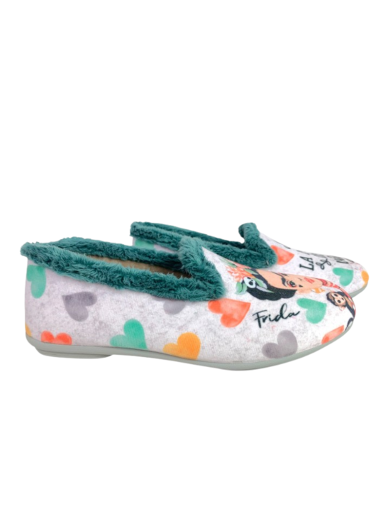 Zapatilla Casa Vulca Bicha 1335 Frida Khalo Gris Corazones