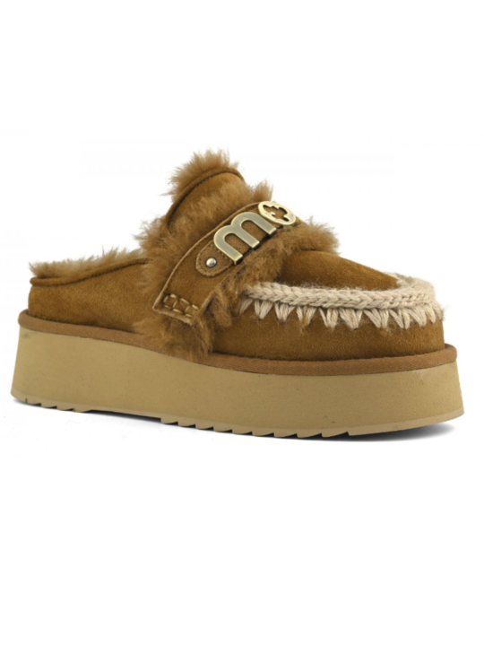 MOU Platform Clog Letter Logo Cognac