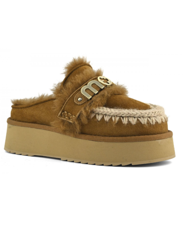 MOU Platform Clog Letter Logo Cognac