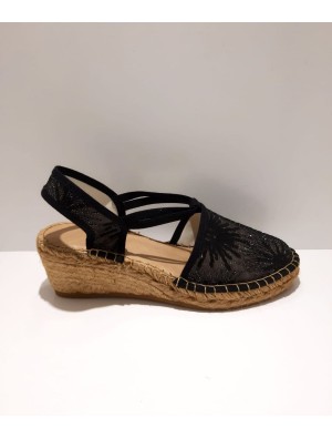 Alpargata cuña Pasfor 413 Lentejuelas Negra