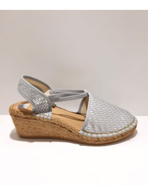 Alpargata cuña Pasfor 413 Trenzada Plata